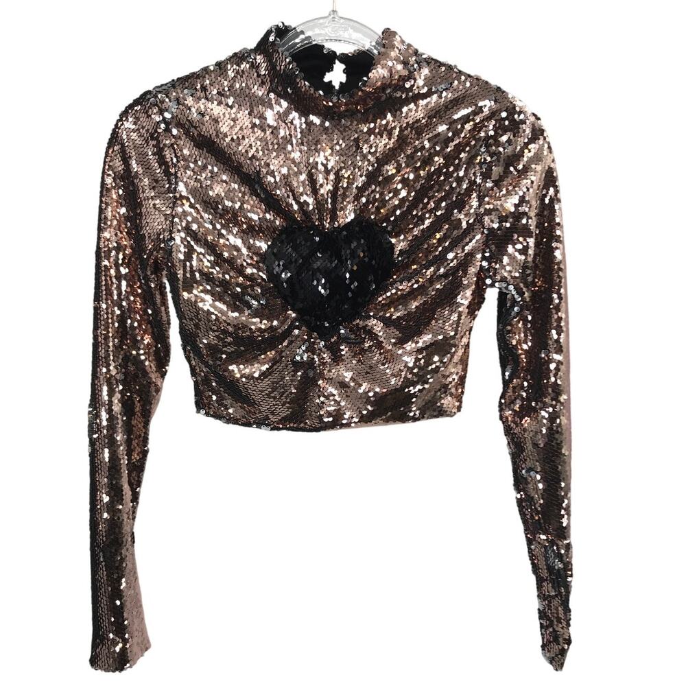 Akira Cross My Heart Long Sleeve Sequins Crop Top S